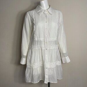 Soft Surroundings Top Blouse Med Cotton Silk Sheer Crochet Lace Pintuck Cottage